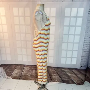Lulus Natural Bliss NWT Ivory Striped Crochet Lace Up Halter Midi Dress Medium thumbnail 8