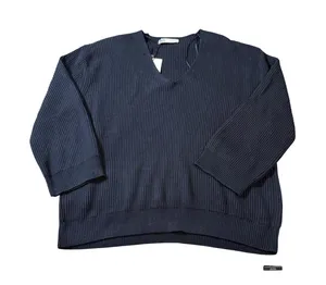 NWT Zara Women Size Medium Navy Blue‎ V-Neck Sweater Quarter Sleeve Heavy Weight thumbnail 1