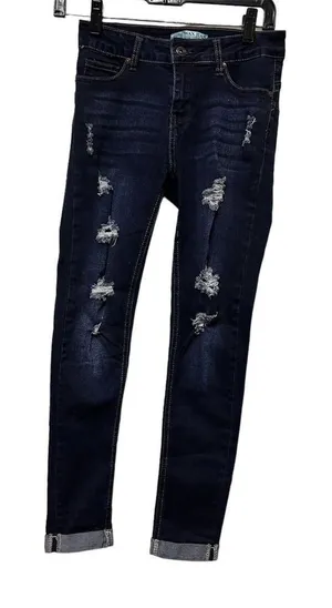 Wax Jean Size 1 Womens Juniors Blue Denim Skinny Stretch‎ Distressed Cuff thumbnail 1