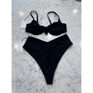NWT Quince Black Italian Demi Bikini Top & V Cut High Leg Bottom Set Size Large thumbnail 2