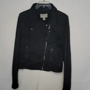 Anthropologie Marrakech black moto motorcycle side zip and snap closure jacket M thumbnail 4