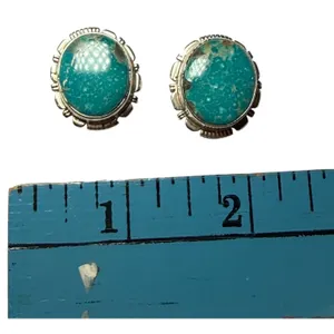 Vintage Navajo JF Sterling Silver Turquoise Clipon earrings Native‎ American thumbnail 2