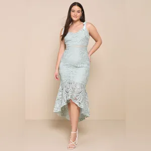 LULU’S Won Your Heart Sage Green Lace Tie-Strap High-Low Midi Dress thumbnail 8