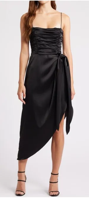 WAYF The Julia Ruched Asymmetric Satin Cocktail‎ Dress Size Medium thumbnail 1