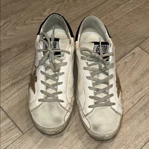 Golden Goose White Sneakers with Gold Star and Black Glitter Heel Tab Size 39 thumbnail 3