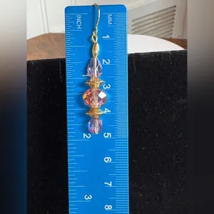 Gold &Purple Faceted Crystal Earrings 2" thumbnail 3
