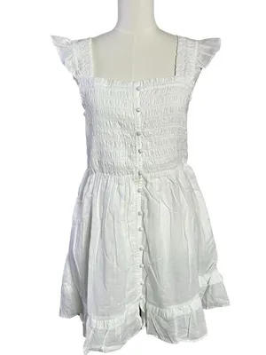 Anthropologie Peregrine Dainty Cottage Square Neck Mini Dress White Medium NWT thumbnail 5
