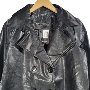 Nasty Gal Collection Black Faux Leather Longline Trench Coat Jacket Women's‎ M thumbnail 4