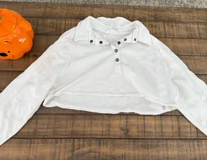 Freepeople White cropped button-up long sleeve top #croptop Some light stains size small white, cropped, button-up, long sleeve, lightweight, feminine, boho, casual, off-white, resort thumbnail 1