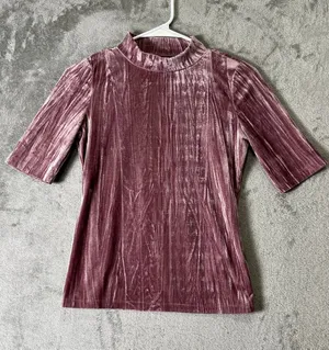 Pilcro Velveteen Mock Neck Top Dusty Rose Crushed Velvet Short Sleeve XXS thumbnail 1