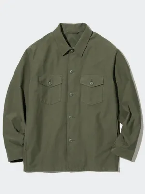 Uniqlo Unisex Jersey Oversized Shirt Jacket in Olive Green Streetwear Size M thumbnail 1
