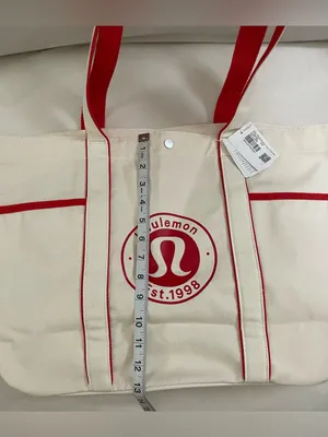 Lululemon NWT Daily Multi Pocket Canvas Tote Bag 20L Cream Red Trim thumbnail 6