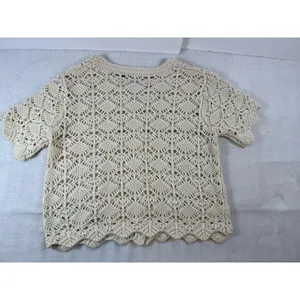 Willow & Root Diamond Pointelle Cardigan Sweater Cream Sz M Cottagecore Boho Top thumbnail 10