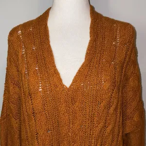 Free People chunky cable knit oversized tunic sweater burnt orange size‎ XS thumbnail 3