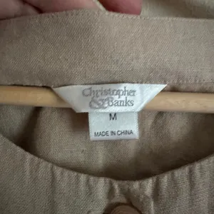 Christopher & Banks Linen Blend Blouse M Taupe Button Front Coastal Minimalist thumbnail 3