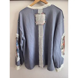 POL Anthropologie Plaid Blue Patchwork Stars Women's Size Large thumbnail 2