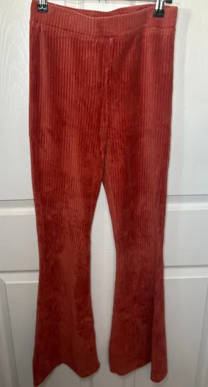 Aerie Groove On‎ Coral Ribbed High Waisted Velour Flare Pant Small Short thumbnail 1
