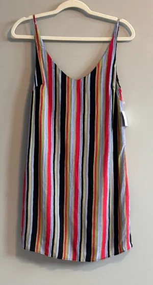 Urban Outfitters XS Striped Slip Mini Dress V Neck Low Back NWT thumbnail 1