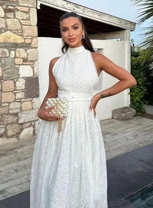 Zara maxi sun dress boho crochet belt lace halter flowy summer vacation thumbnail 1