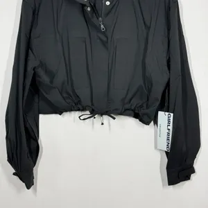 Girlfriend Collective Windbreaker Jacket Women XS Black Full Zip Hoodie Crop NWT thumbnail 4