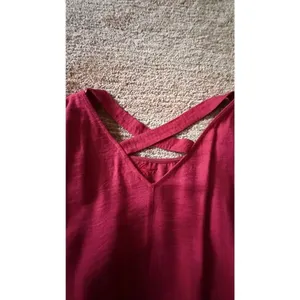 LOFT Red Embroidered Shift Dress Size S Open Back Cross Strap thumbnail 9