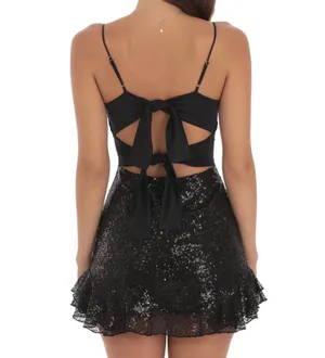 Lucy in the Sky Sequin Ruffle Dress in Black thumbnail 3
