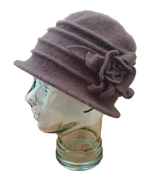 Art Deco Felt Wool Hat Floral Flower Winter Bucket Cap Hat Adult Retro OSFM thumbnail 1