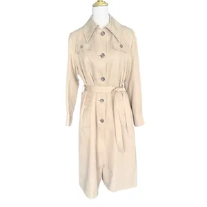 Vintage 70s Tan Beige Longline Belted‎ Trench Coat Duster Jacket Womens thumbnail 2