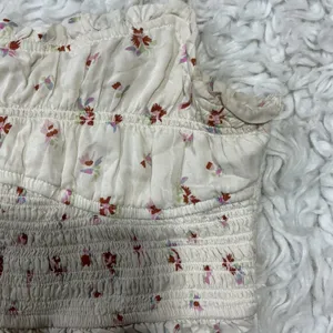 Free People Floral Smocked Crop Top Ivory Boho Tie Strap XS Cottagecore Tank thumbnail 2