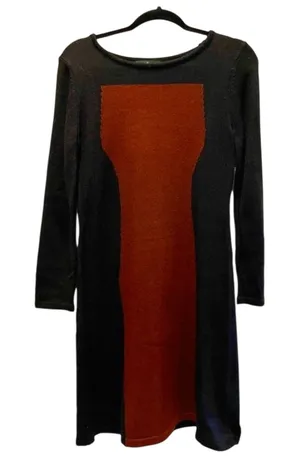 Ronni‎ Nicole Womens Black Maroon Colorblock Knit Long Sleeve Sweater Dress M thumbnail 1