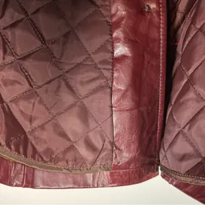 Vintage Leather Rabbitt Fur Trim Trench Tie Jacket Sz 5/6 Maroon Y2K Mob Wife thumbnail 16