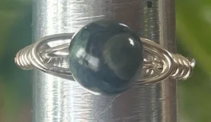 Handmade silver tone Kambaba jasper wire wrapped crystal ring size 7 thumbnail 1