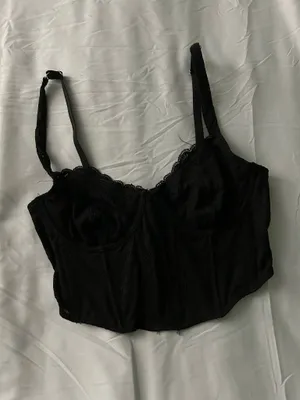 Black lace long line bralette thumbnail 1