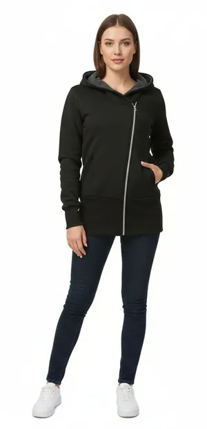 DJT Hoodie Fashion Waist Jacket Womens Black Double Zipper Casual Sporty Size L‎ thumbnail 1