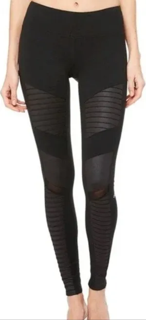 Alo Yoga High Waist Moto Sport Leggings Performance Mesh Panels Black XXS thumbnail 1