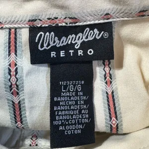 Wrangler Retro White Southwestern Stripe Pearl Button Up Shirt Size Large thumbnail 3
