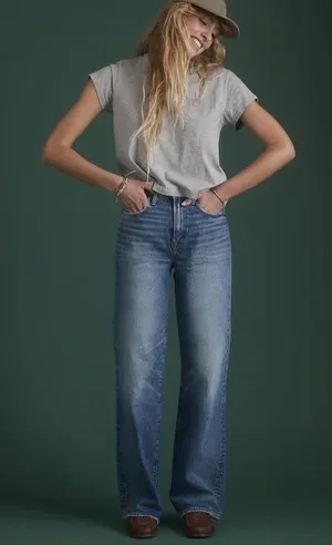 AE77‎ Premium Stovepipe Jeans High Rise Relaxed 32” Inseam Cotton Womens Size 4 thumbnail 1