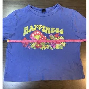 Urban Outfitters Boho Crop Mushroom Print Happiness T Shirt Women Small Hippie‎ thumbnail 8