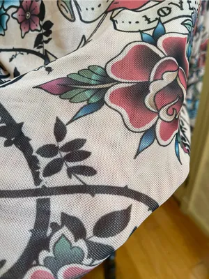 Madden Girl Y2K Tattoo Print Mesh Long Sleeve Top Butterflies Hearts Roses 2XL thumbnail 5