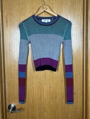 Diane Von Furtenburg Cropped Pleated Color Block Knit Top Small ASO The Flash thumbnail 1