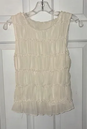 Cream Ruched Sleeveless Blouse Top Stretch -Size S/M, Unbranded thumbnail 1