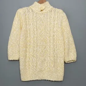 Vintage Butter Yellow Fits Size Small Sweater Cottage Boucle Knit Romantic Boho thumbnail 2