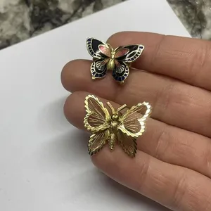 Lot Of 2 Small Costume Brooch Pins Gold Tone Butterflies Insects 1 Signed Monet thumbnail 1
