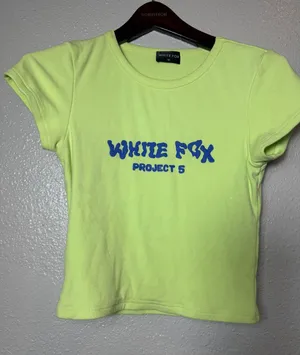 White Fox Project 5 Ribbed Baby Tee Lime‎ Green Graphic Fitted Top Size M thumbnail 1