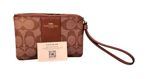Coach Corner Zip Wristlet in Signature Canvas in KHAKI thumbnail 1