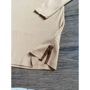 EUC Womens Lauren Ralph Lauren 100% cotton suede trim vneck‎ top size L thumbnail 4