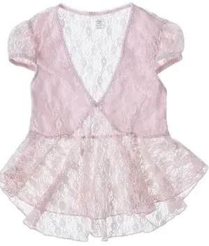 NWOT BABY PINK Lace see through Cap Sleeve Babydoll high low Top size L thumbnail 5
