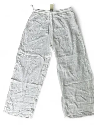Abercrombie & Fitch white sheer loose linen pants with elastic waistband thumbnail 1