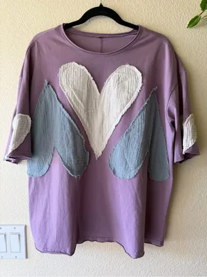 BellanBlue Purple Short Sleeve Tee with Heart Patches thumbnail 7