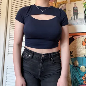 Ambiance Apparel Navy blue crop top with cutout thumbnail 2